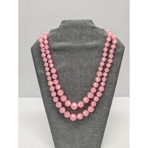 Vtg 50's Graduated 2 Strand PINK Moonglow Lucite Necklace 60's